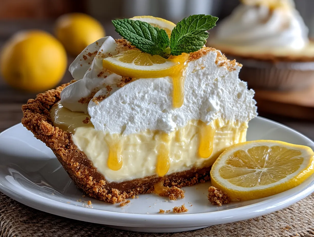 Serving Lemon Cream Pie no-bake sugar-free with fresh lemon and mint garnish