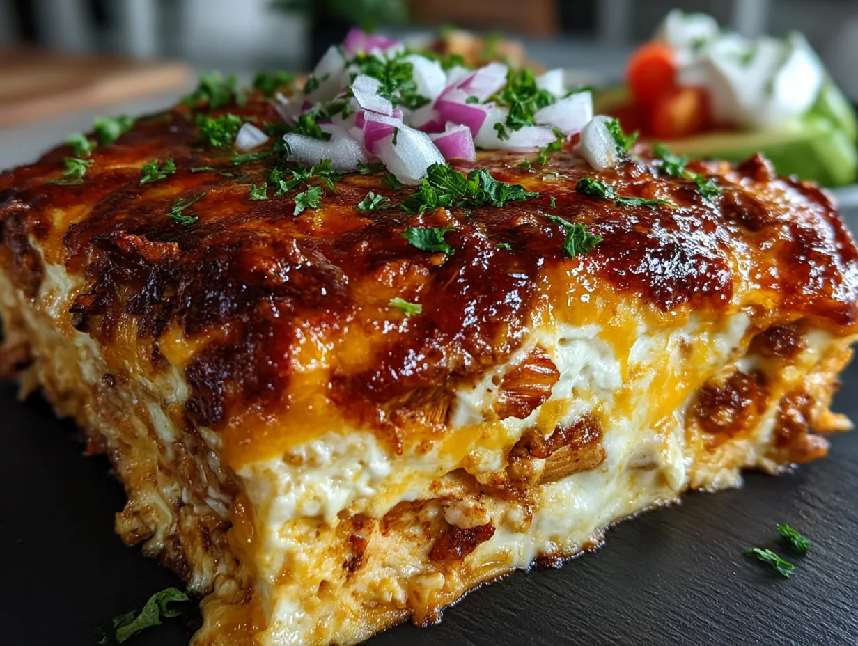 Serving suggestion of Low Calorie Chicken Enchilada Bake