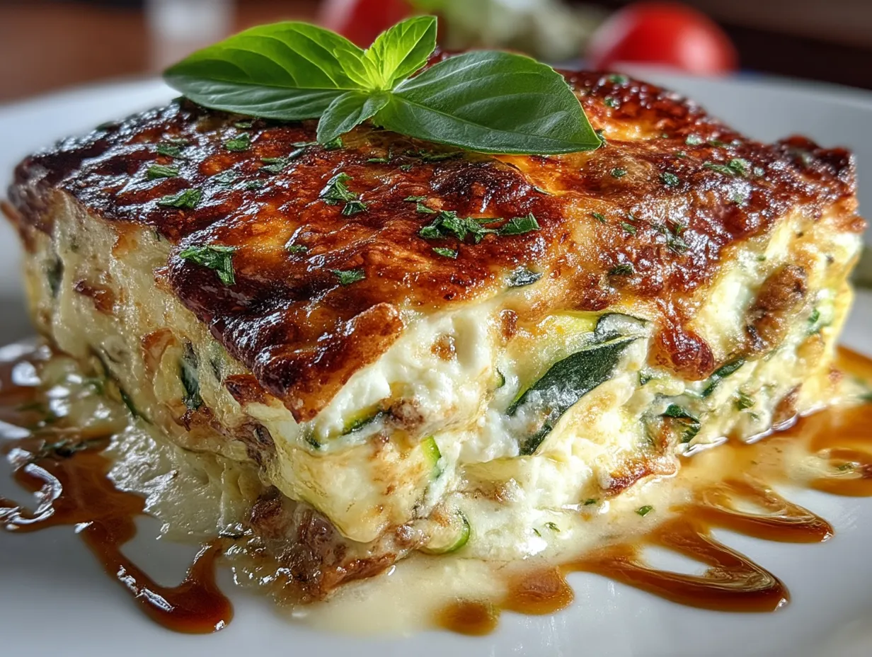 Served Low Calorie Zucchini Lasagna with fresh herbs