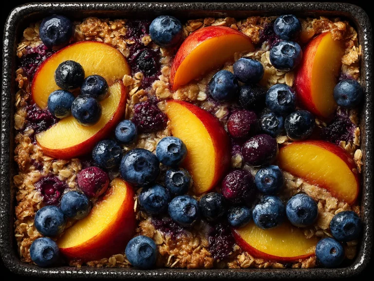 Peach and Blueberry Baked Protein Oats