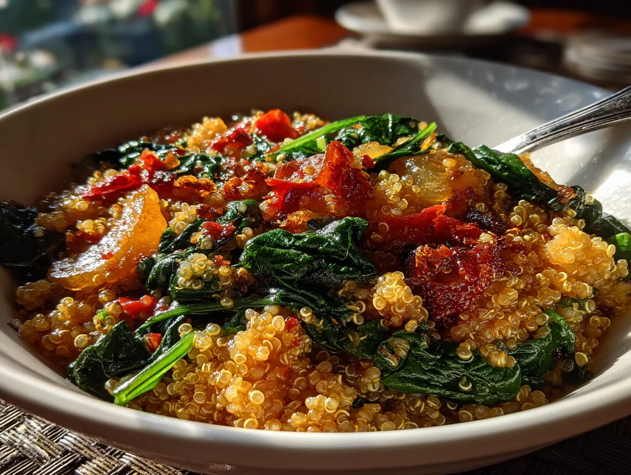 Savory Breakfast Quinoa with Spinach