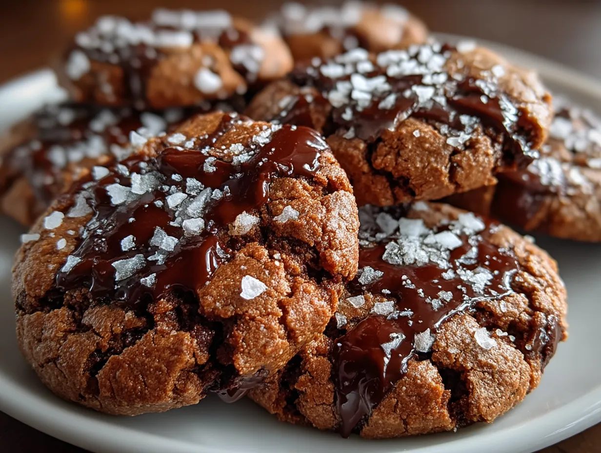 Sea Salt Dark Chocolate Flourless Cookies beautifully served