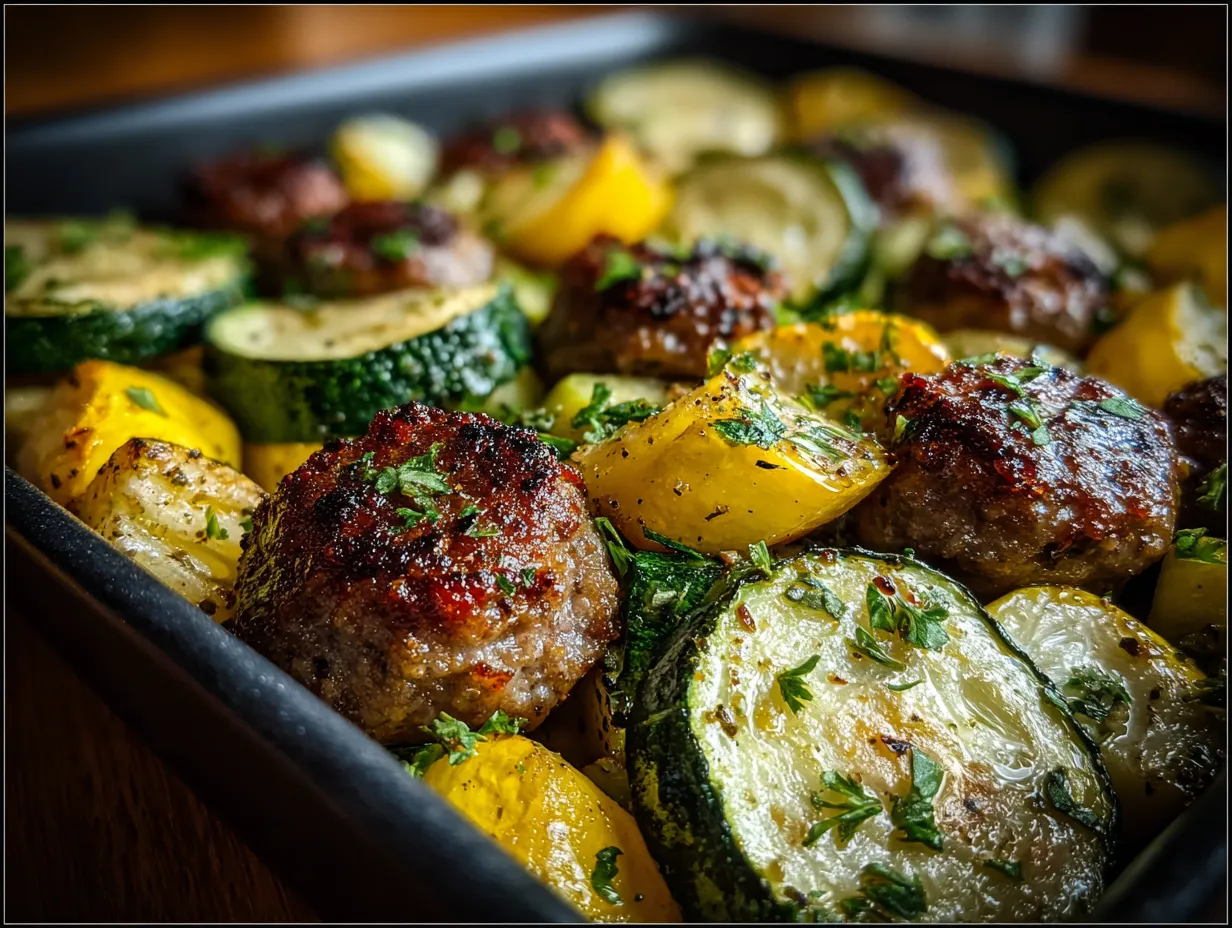 Sheet Pan Beef Sausage & Summer Squash
