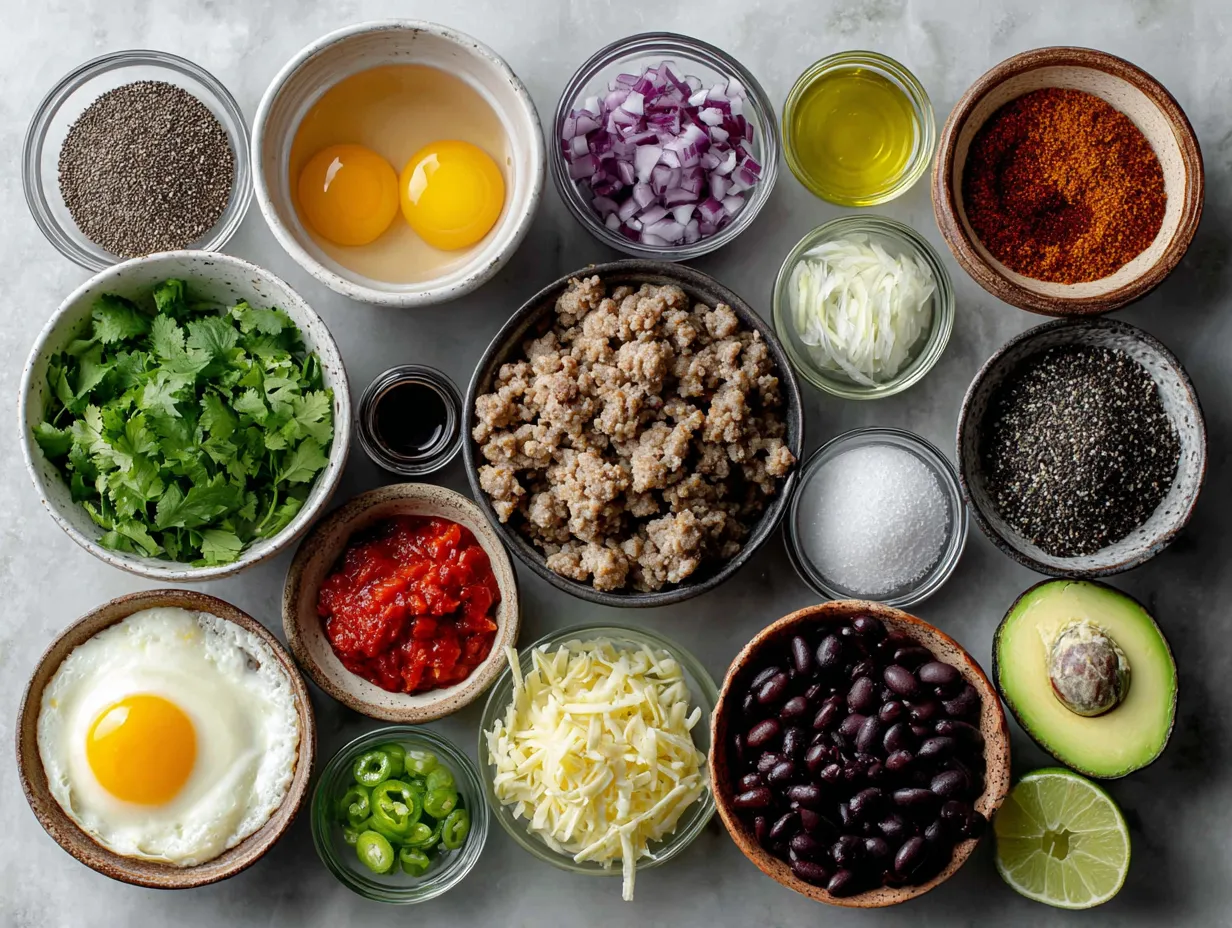 Ingredients for Turkey Sausage Breakfast Burritos (Low Carb)