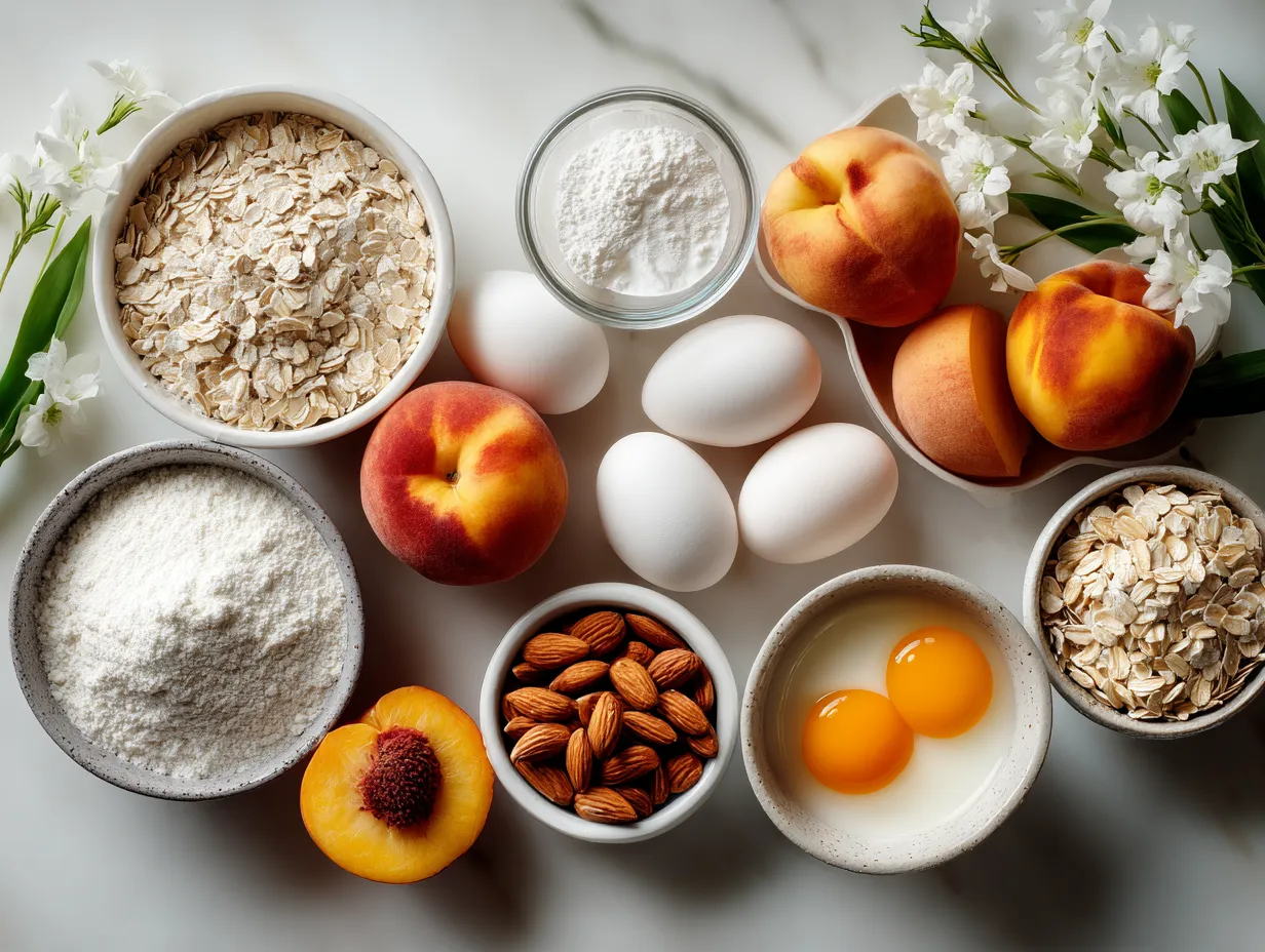 Ingredients for Vanilla Peach Protein Mug Cake