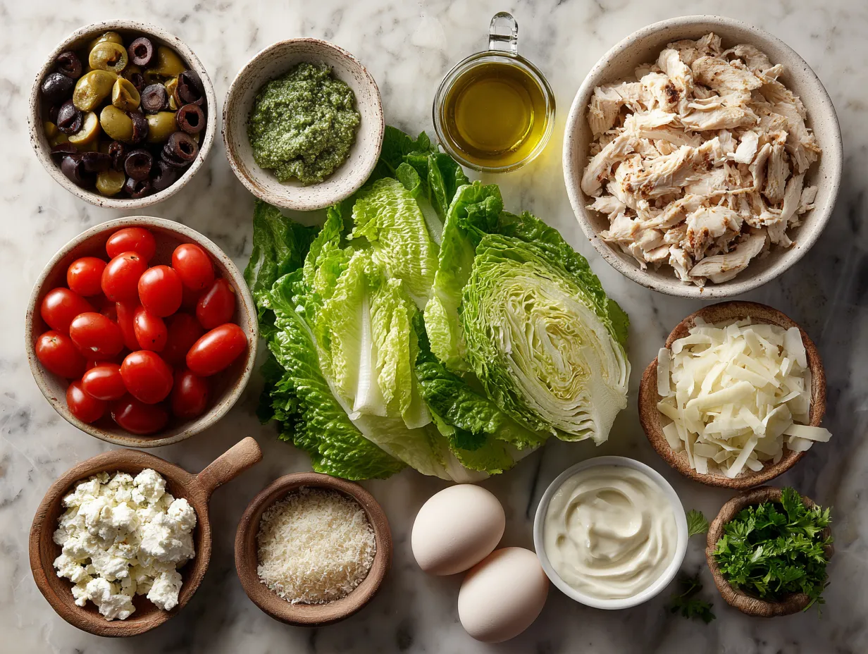 Ingredients laid out for Viral Chicken Caesar Salad Wrap Low Calorie