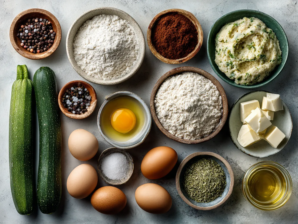 Ingredients for making zucchini bread protein muffins