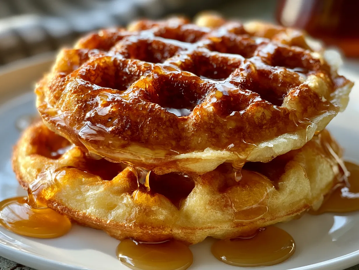 Beautifully served Belgian waffles topped with fresh berries and syrup