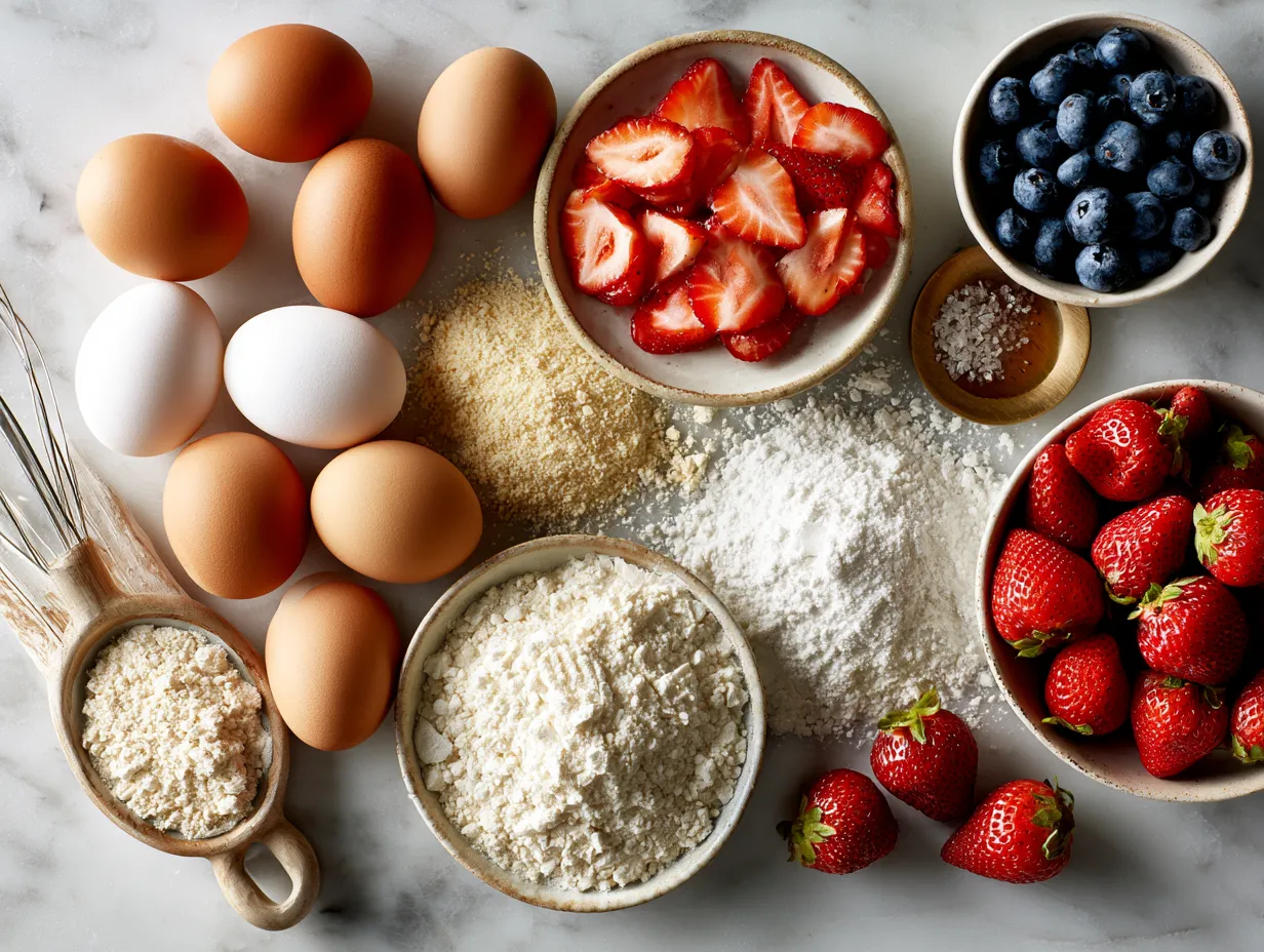 Ingredients for making Belgian waffles laid out on a kitchen counter