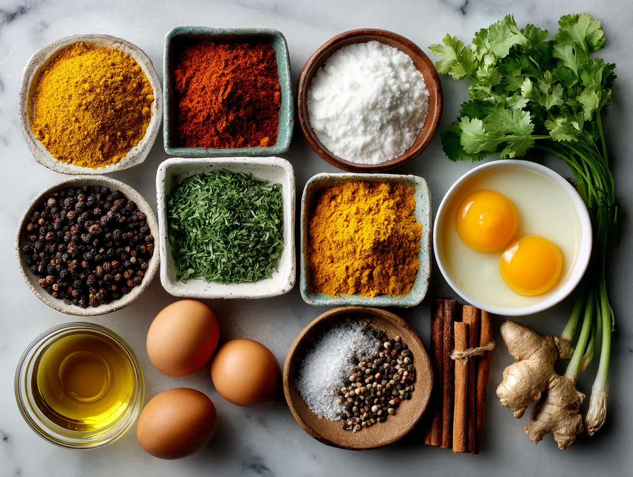 Ingredients for Butter Chicken Curry neatly arranged