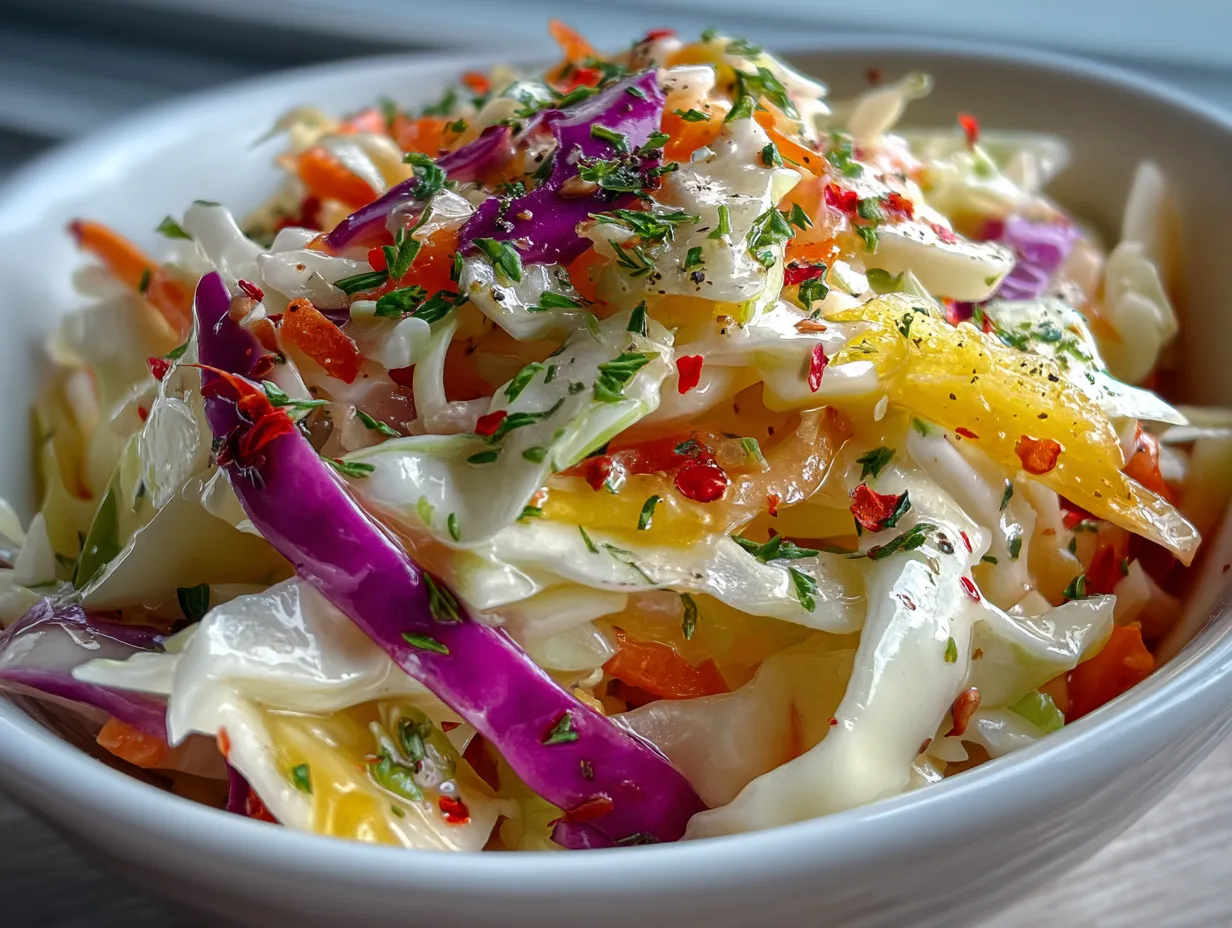 A bowl of creamy coleslaw ready to serve as a fresh side dish