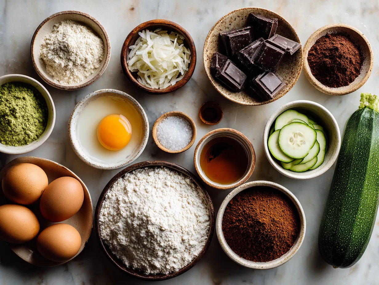 Ingredients for Dark Chocolate Zucchini High Protein Cake