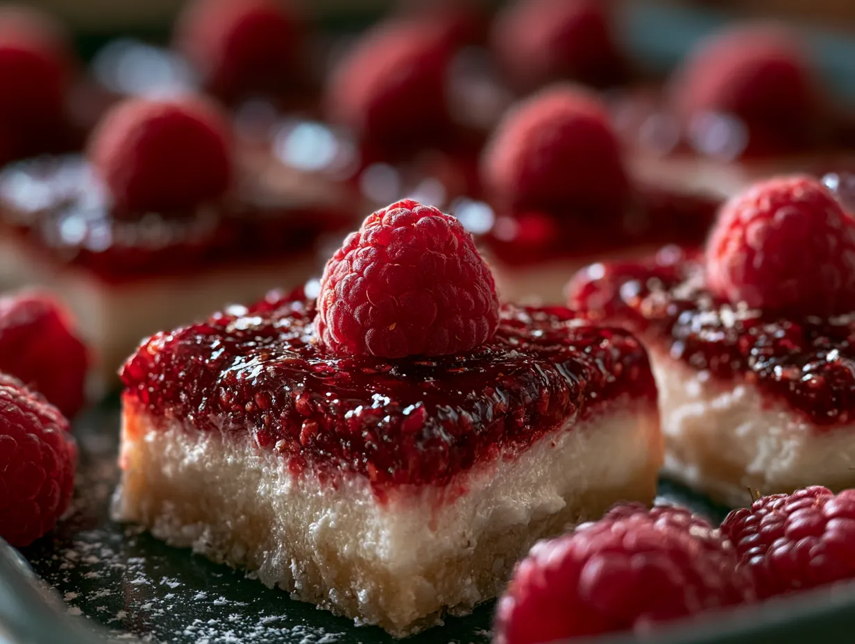 Fresh Raspberry Yogurt Bars served on a white plate showcasing vibrant colors and textures