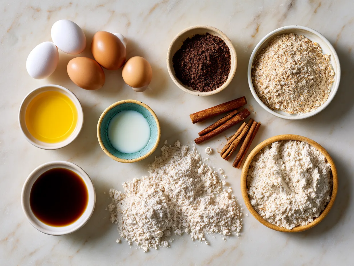 Ingredients laid out for making ghost shaped oatmeal pancakes