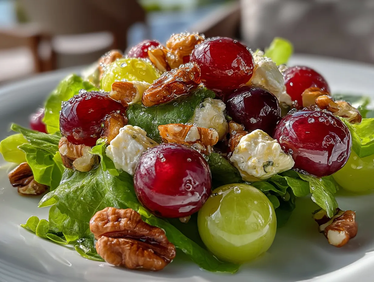 Freshly tossed Grape and Walnut Salad served in a bowl ready to eat