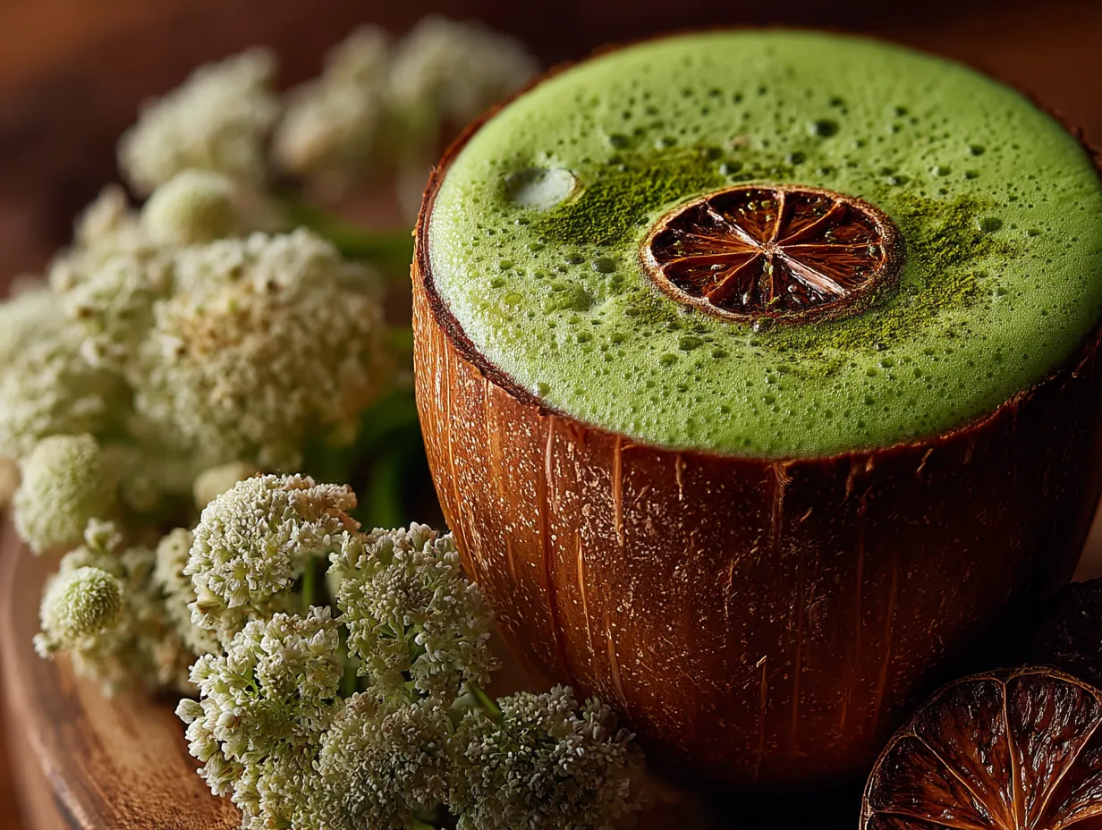 Serving Green Detox High Protein Smoothie in a tall glass