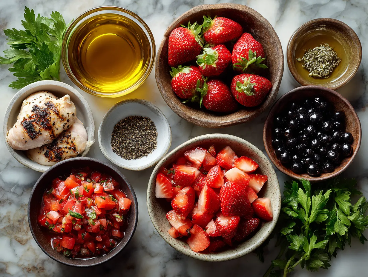 Ingredients for Grilled Balsamic Chicken with Strawberry Salsa