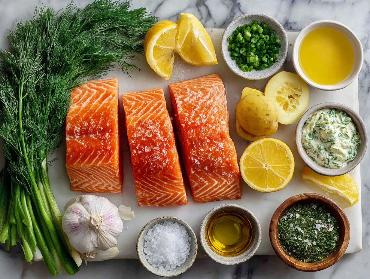 Ingredients for Grilled Lemon Dill Salmon En Papillote