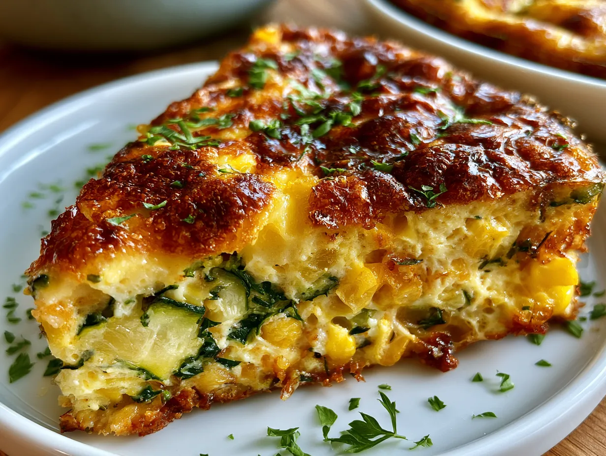 Served Healthy Zucchini Corn Breakfast Frittata on a plate