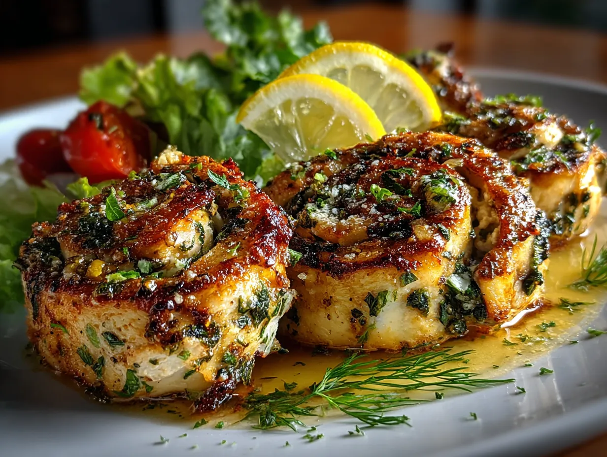 Lemon Herb Chicken Caesar Pinwheels