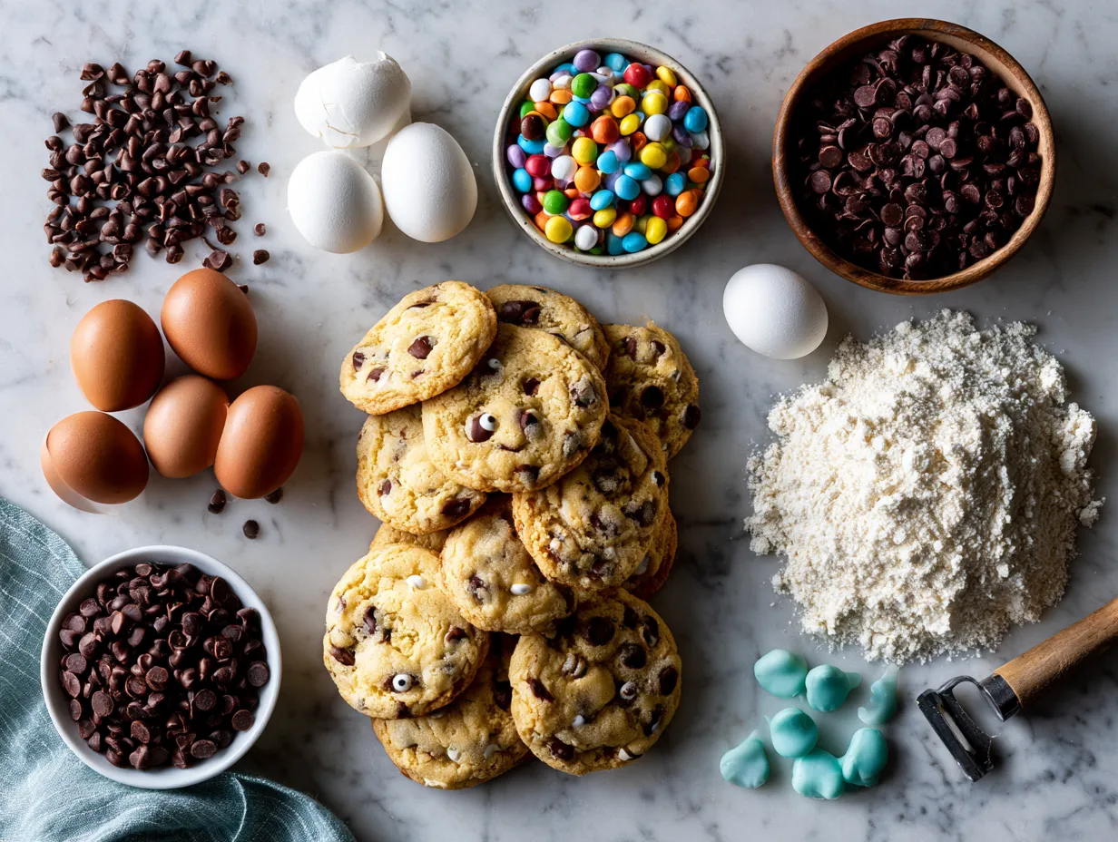 Ingredients for Monster Eyeball Chocolate Chip Cookies