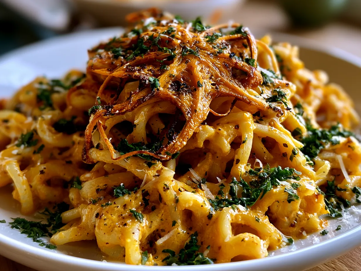 Serving Pumpkin Alfredo Spider Web Pasta