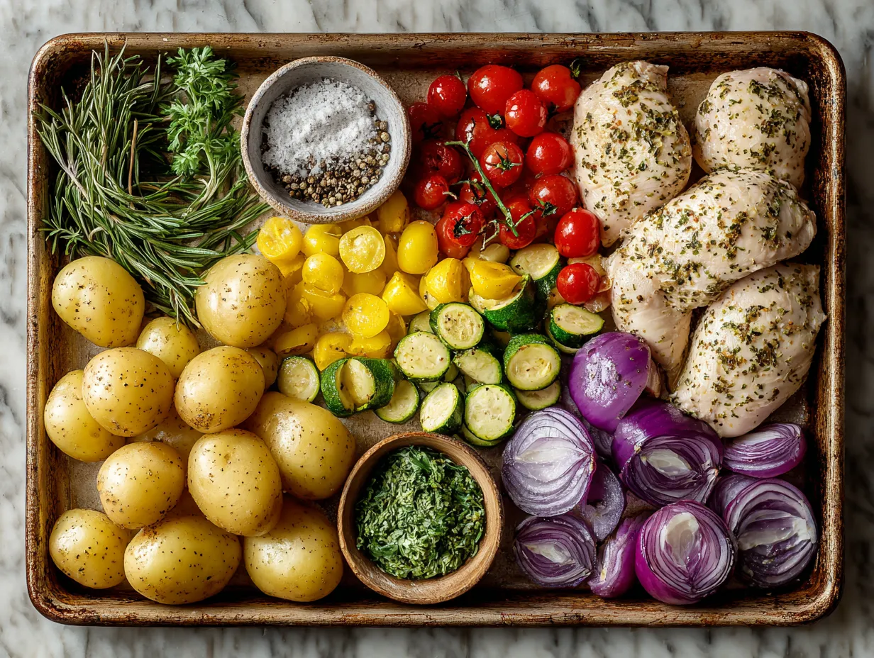 Ingredients for Sheet Pan Mediterranean Chicken Veggies
