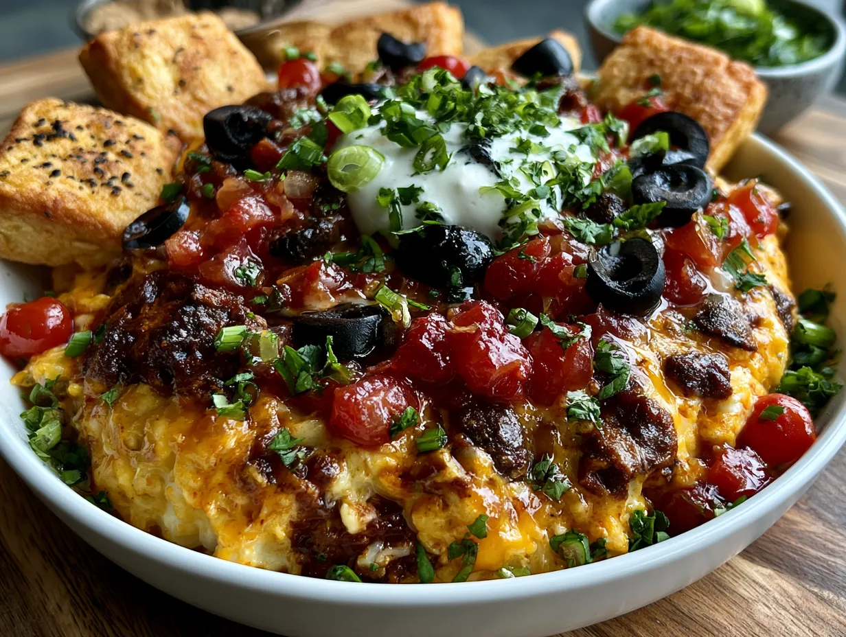 Spooky Graveyard Taco Dip Bowl served with chips and veggies