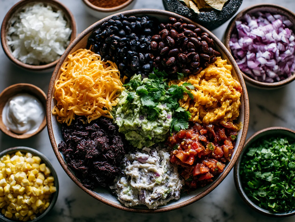 Ingredients laid out for Spooky Graveyard Taco Dip Bowl