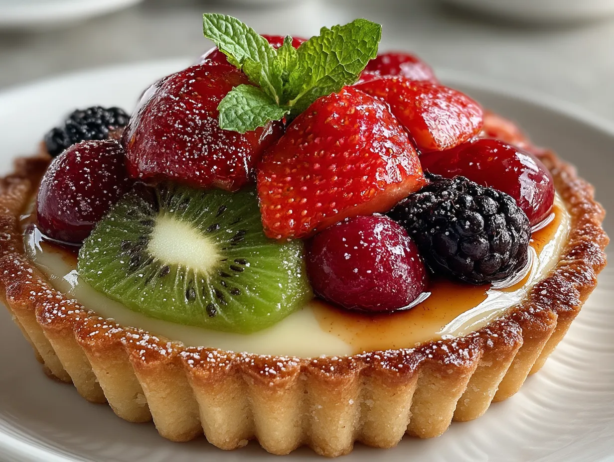 Summer Fruit Tart with Vanilla Custard Ready to Serve