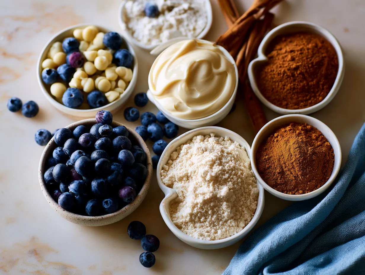 Ingredients for White Chocolate Blueberry Protein Blondies