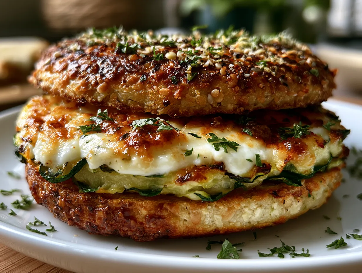 Zucchini Cream Cheese Protein Bagels served with fresh fruit and cream cheese spread
